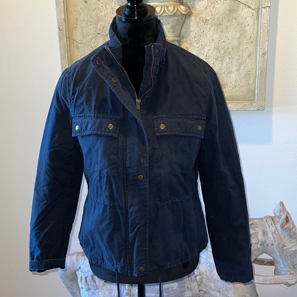 Love Tree‎ dark blue zip up  utility jacket 100% cotton inside quilt Sz S